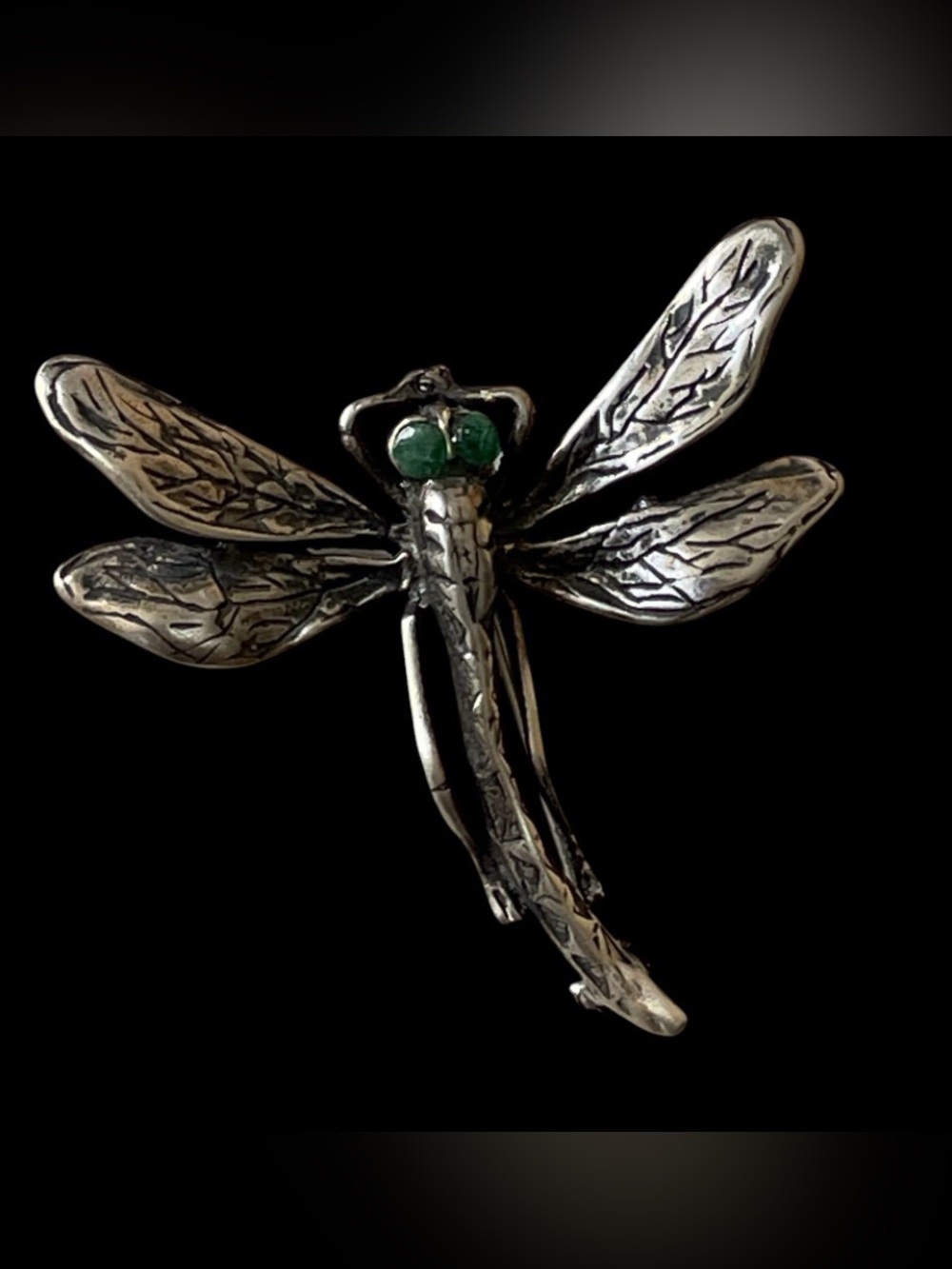 Artisan Art Nouveau Emerald Eyes Dragonfly Vintage Pin #7218 - Picture 3 of 11